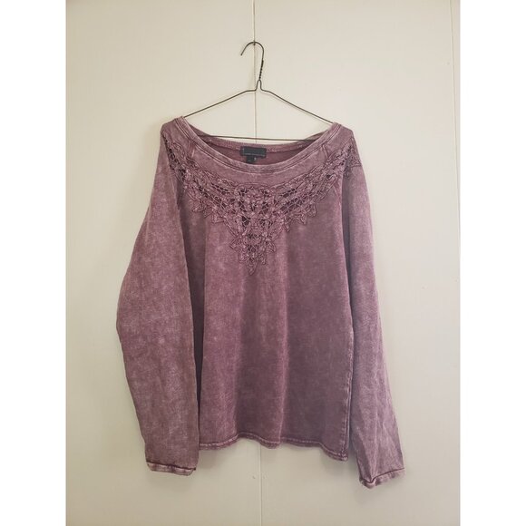 Buffalo Tops - i Jeans By Buffalo Womens L Top Wine Acid Wash Lace Accent 100% Cotton Soft
